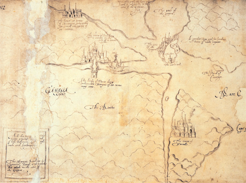 Mapa de A Coruña e os seus arredores. Autor descoñecido (ca. 1589)